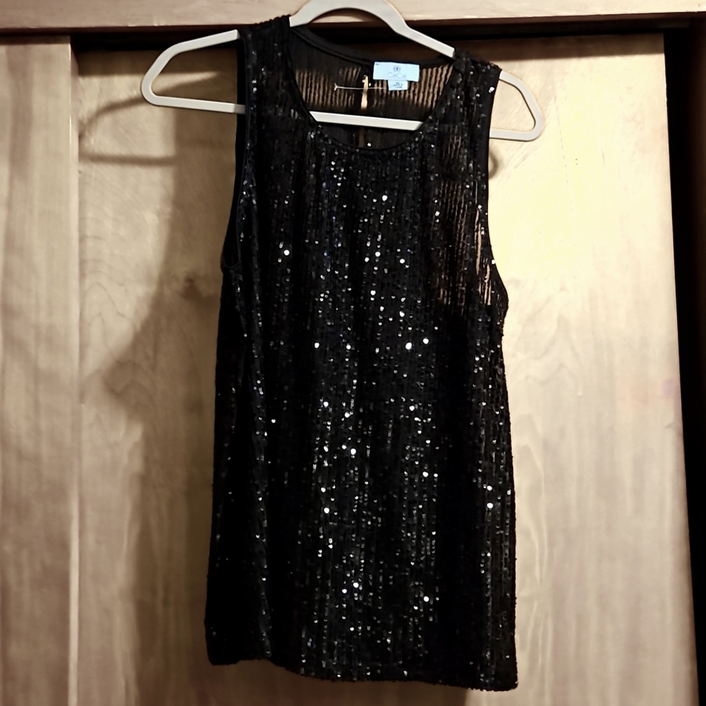 Back sequin and sheer tank top